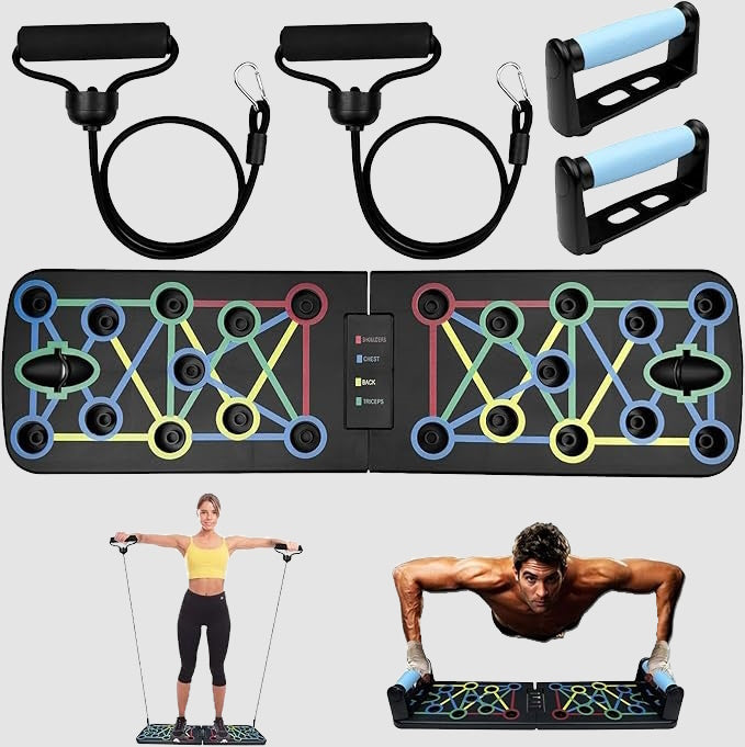 Liegestützbrett mit Widerstandsbändern