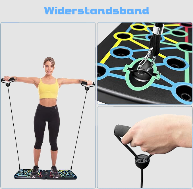 Liegestützbrett mit Widerstandsbändern